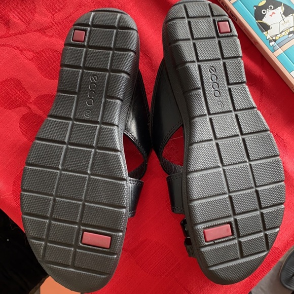 NWOT ECCO Womens Leather Strappy Slip On Slide Sandals Black Size EU 37 - Picture 2 of 2